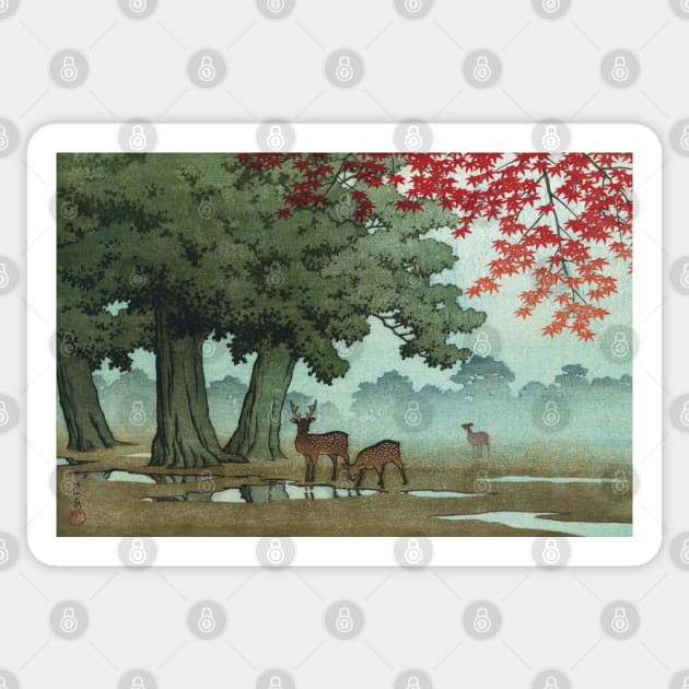 Deer of Nara Park by Kawase Hasui Sticker by Takeda_Art